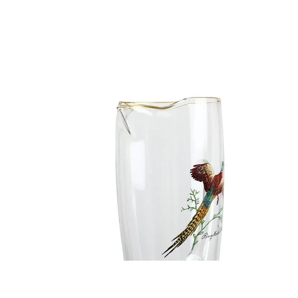 Cocktail Pitcher Rare Ring-Necked Pheasant Hand Painted Gold Rim Weighted Bottom